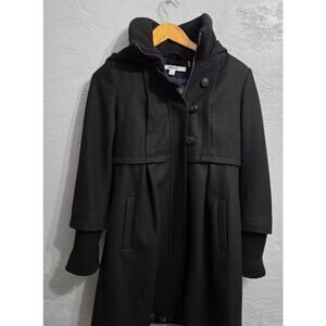 DKNY Black Wool Blend Hooded Pea Coat Woman's Size 8